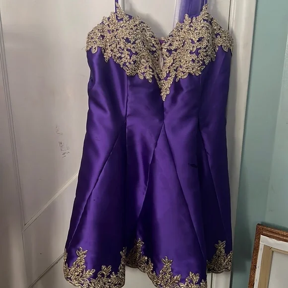 purple dress with gold accents Ava Presley 28579 Basque Waist Ball Gown on SALE 0 / Violet main image 0